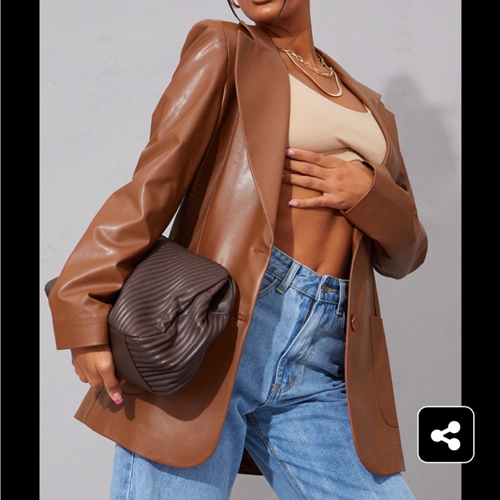 Faux Leather Brown Blazer
